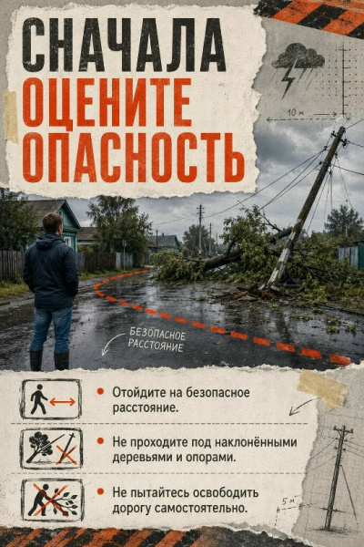 Непогода может привести к падению деревьев и обрыву проводов.